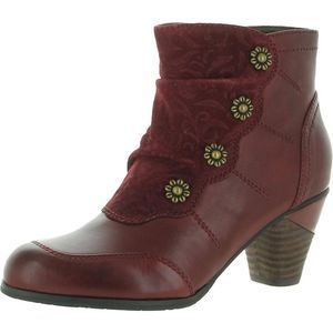 L'Artiste Spring Step Womens Red Leather Ankle Booties Shoes tried on once, NWOT